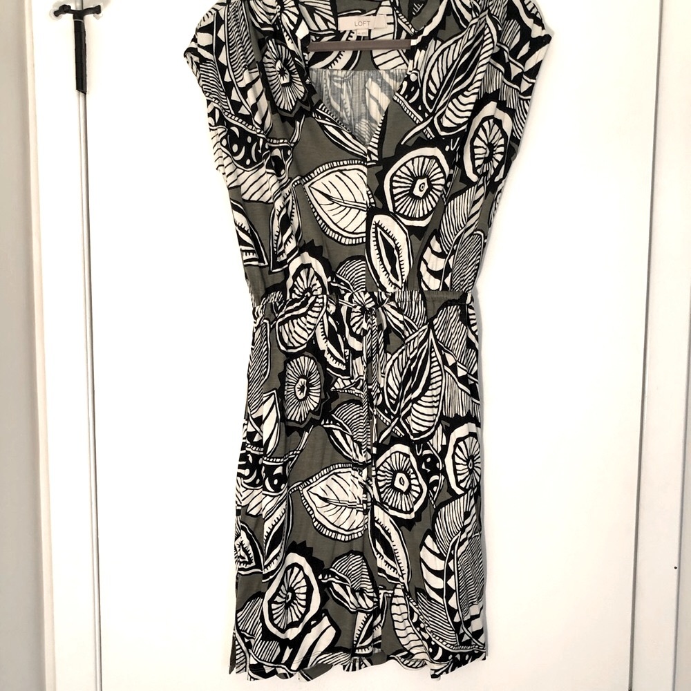 Loft Dress, green/black/white print, Size XS